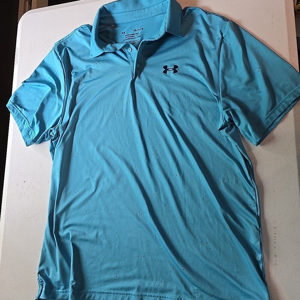 Under Armour The Playoff Polo Blue Teal Golf Polo Shirt size Large